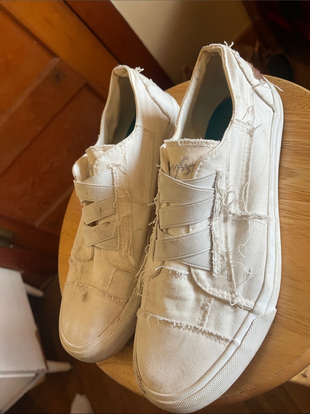 Blowfish Cream Frayed Canvas Slip-Ons